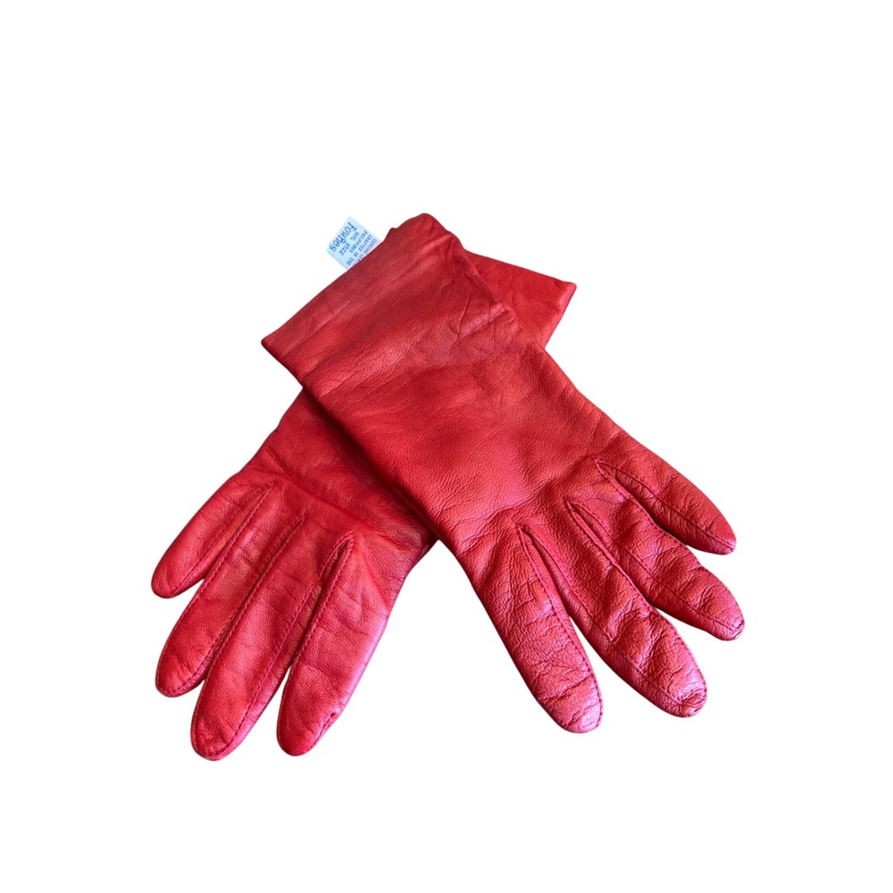 Fownes Red Leather Gloves Womens Size 7 Cashmere Lined Genuine Leather WPL 9522